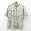 XL★古着 半袖 ハワイアン シャツ メンズ ヤシの木 総柄 シルク グレー系 25jun10 中古 アロハ トップス