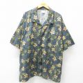 XL★古着 半袖 ハワイアン シャツ メンズ 90年代 90s 花 ヤシの木 SUNDT 大きいサイズ コットン 開襟 オープンカラー USA製 濃紺 ネイビー 25jun10 中古 アロハ トップス