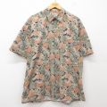 XL★古着 半袖 ハワイアン シャツ メンズ 00年代 00s 葉 総柄 コットン 茶系他 ブラウン 25jun10 中古 アロハ トップス