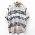 XL★古着 グレッグノーマン 半袖 ハワイアン シャツ メンズ 大きいサイズ ロング丈 ベージュ他 カーキ 25jun26 中古 アロハ トップス