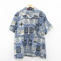 XL★古着 半袖 ハワイアン シャツ メンズ 00年代 00s ハイビスカス 魚 大きいサイズ 開襟 オープンカラー 紺他 ネイビー 25jun26 中古 アロハ トップス