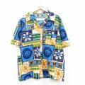 XL★古着 シアーズ 半袖 ハワイアン シャツ メンズ 70年代 70s 花 大きいサイズ 開襟 オープンカラー 紺他 ネイビー 【spe】 25jun26 中古 アロハ トップス