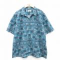 XL★古着 エルエルビーン LLBEAN 半袖 ハワイアン シャツ メンズ 00年代 00s 総柄 大きいサイズ ロング丈 コットン 開襟 オープンカラー 紺他 ネイビー 【spe】 25jul11 中古 アロハ トップス