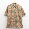 XL★古着 半袖 ハワイアン シャツ メンズ 90年代 90s ハイビスカス 大きいサイズ コットン ハワイ製 茶系他 26apr25