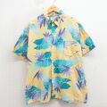 L★古着 半袖 ハワイアン シャツ メンズ 90年代 90s 葉 コットン USA製 黄色他 26apr25