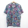 ヒロハッティ 90s 半袖ハワイアンシャツ ハイビスカス ネイビー L | 古着