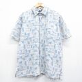 90s 半袖シャツ 総柄 ネイビー XL | 古着