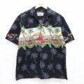 半袖ハワイアンシャツ ヤシの木車 ブラック L | 古着