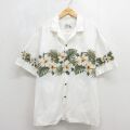 90s 半袖シャツ ハイビスカス ホワイト XL | 古着