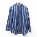 XL★古着 バンヒューセン 長袖 フランネル シャツ メンズ 90年代 90s 大きいサイズ コットン ボタンダウン 紺他 ネイビー ストライプ 24nov28 中古 トップス