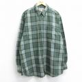 XL★古着 長袖 フランネル シャツ メンズ 大きいサイズ ロング丈 コットン ボタンダウン 緑他 グリーン チェック 25mar26 中古 トップス