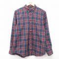 M★古着 長袖 フランネル シャツ メンズ 90年代 90s ボタンダウン 赤他 レッド タータン チェック 25apr01 中古 トップス