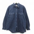 XL★古着 長袖 ヘビー フランネル シャツ メンズ 大きいサイズ ロング丈 コットン 紺 ネイビー 25sep24 中古 トップス