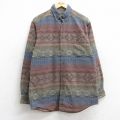 M★古着 ウールリッチ WOOLRICH 長袖 ヘビー フランネル シャツ メンズ ネイティブ柄 ラグ柄 ロング丈 ボタンダウン 濃緑他 グリーン 【spe】 25oct20 中古 トップス
