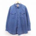 XL★古着 長袖 フランネル シャツ メンズ 00年代 00s 大きいサイズ ロング丈 コットン 紺 ネイビー 25oct25 中古 トップス