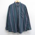 XL★古着 バンヒューセン 長袖 フランネル シャツ メンズ 90年代 90s コットン ボタンダウン 緑他 ストライプ 25nov13
