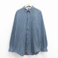 XL★古着 トミーヒルフィガー 長袖 ブランド フランネル シャツ メンズ 90年代 90s ワンポイントロゴ ロング丈 コットン ボタンダウン 紺他 チェック 25nov18