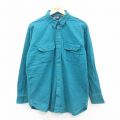 L★古着 ランズエンド 長袖 ヘビー フランネル シャツ メンズ 90年代 90s コットン USA製 青緑 25nov20