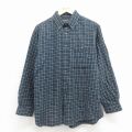 XL★古着 長袖 フランネル シャツ メンズ 00年代 00s コットン ボタンダウン 紺 チェック 25nov22