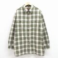 XL★古着 長袖 ヘビー フランネル シャツ メンズ 大きいサイズ ロング丈 コットン 緑 チェック 25nov22