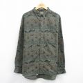 XL★古着 カベラス 長袖 フランネル シャツ メンズ オオカミ ネイティブ柄 ラグ柄 大きいサイズ コットン ボタンダウン 濃緑【spe】 25nov26