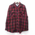 XL★古着 トミーヒルフィガー 長袖 ブランド ウール シャツ メンズ 90年代 90s ワンポイントロゴ 大きいサイズ ロング丈 開襟 オープンカラー エンジ他 オンブレ チェック【spe】 25nov27
