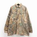 XL★古着 カベラス 長袖 フランネル シャツ メンズ 木葉 大きいサイズ ロング丈 茶 迷彩 内側キルティング 25dec08