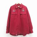 XL★古着 カベラス 長袖 ヘビー フランネル シャツ メンズ 00年代 00s 魚 大きいサイズ ロング丈 コットン エンジ 25dec24