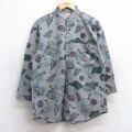 L★古着 ウールリッチ 7分袖 フランネル シャツ メンズ 90年代 90s 魚 釣り 総柄 コットン ノーカラー USA製 グレー他 26jan13