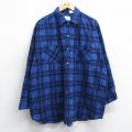 XL★古着 長袖 フランネル シャツ メンズ 80年代 80s 大きいサイズ コットン 紺他 チェック 26jan20