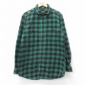 L★古着 オービス 長袖 フランネル シャツ メンズ ロング丈 緑他 チェック 26feb04