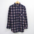L★古着 ベーシックエディションズ 長袖 フランネル シャツ メンズ 90年代 90s ロング丈 ボタンダウン 紺 チェック 26feb04