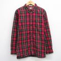 XL★古着 エルエルビーン 長袖 フランネル シャツ メンズ 00年代 00s 大きいサイズ ロング丈 コットン ボタンダウン 赤 タータン チェック 26feb04