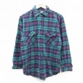 M★古着 ディッキーズ 長袖 フランネル シャツ メンズ 90年代 90s コットン 青緑他 チェック 26feb07