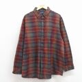 XL★古着マンハッタン  長袖 フランネル シャツ メンズ 90年代 90s 大きいサイズ コットン ボタンダウン エンジ チェック 26mar03