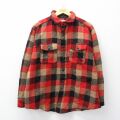 XL★古着 メルトン MELTON 長袖 ビンテージ ウール シャツ メンズ 70年代 70s 赤他 チェック【spe】 26mar14