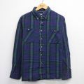XL★古着 長袖 フランネル シャツ メンズ 大きいサイズ コットン ボタンダウン 紺他 チェック 26mar21