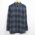 XL★古着 バンヒューセン 長袖 フランネル シャツ メンズ 90年代 90s 大きいサイズ コットン ボタンダウン 紺他 チェック 26apr01