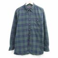 XL★古着 長袖 フランネル シャツ メンズ 大きいサイズ ロング丈 コットン ボタンダウン 緑他 チェック 26apr30