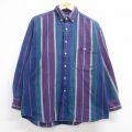 XL★古着 GANT 長袖 ヘビー フランネル シャツ メンズ 90年代 90s コットン ボタンダウン ネイビー ストライプ 26jun16