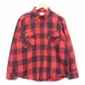 L★古着 メルトン MELTON 長袖 フランネル シャツ メンズ 80年代 80s コットン USA製 赤他 バッファロー チェック【spe】 26mar10