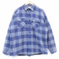 XL★古着 長袖 ヘビー フランネル シャツ メンズ 80年代 80s 大きいサイズ コットン USA製 薄紺他 チェック 内側キルティング 26mar10