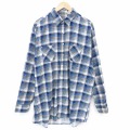 XL★古着 長袖 フランネル シャツ メンズ 80年代 80s 大きいサイズ ロング丈 コットン USA製 青他 チェック 26apr03