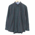 L★古着 トミーヒルフィガー 長袖 ブランド フランネル シャツ メンズ ワンポイントロゴ 濃緑他 チェック 26apr03