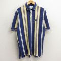 L★古着 IZOD 半袖 ポロ シャツ メンズ 90年代 90s ワンポイントロゴ コットン 鹿の子 紺他 ネイビー ストライプ 24mar22 中古 トップス