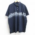 XL★古着 オービス ORVIS 半袖 ポロ シャツ メンズ ハイビスカス 大きいサイズ コットン 紺 ネイビー 【spe】 25may28 中古 トップス