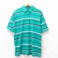 XL★古着 Par Four 半袖 ポロ シャツ メンズ 90年代 90s コットン 緑 グリーン ボーダー 25may31 中古 トップス
