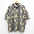 XL★古着 オーシャンパシフィック OP 半袖 ポロ シャツ メンズ ハイビスカス 総柄 大きいサイズ コットン グレー他 25jun04 中古 トップス