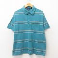 XL★古着 Par Four 半袖 ポロ シャツ メンズ 80年代 80s 大きいサイズ 青緑 ボーダー 25jun05 中古 トップス