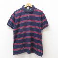 L★古着 半袖 ポロ シャツ メンズ 90年代 90s コットン USA製 紺 ネイビー ボーダー 25jun05 中古 トップス